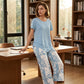 🎁2026 Nieuw Binnen 50% KORTING💥Dames 2-Delig Set – Gelaagde Asymmetrische Tuniek Top & Bedrukte Wijde Broek, Ademend Polyester✨