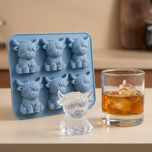 ⏳ Laatste dag speciale prijs € 9,99! 🐮 Mini Highland Cow ijsblokjesvorm – Leuke 3D-ijsblokjes voor drankjes, feestjes en cadeaus