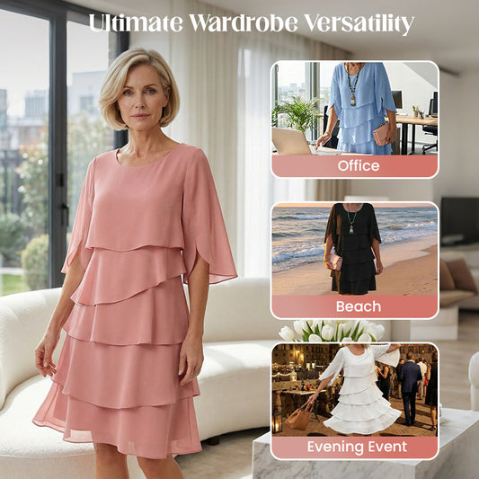 🌸Lente-uitverkoop: 50% KORTING🎁👗Elegante damesjurk met gelaagde ruches aan de mouwen – Een moeiteloze stijl voor elke gelegenheid💃