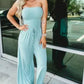 Off-shoulder gesmokte jumpsuit in effen kleur