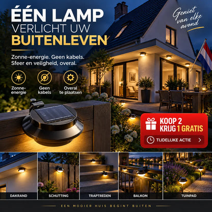 🌞 2+1 GRATIS! Draadloze zonne-dakgootlampen – licht zonder stroomkosten