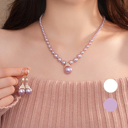 💜Vintage elegante zirkonia imitatie parelketting & oorbellen