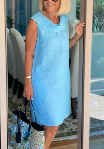 🌟🌟Natuurlijke Nederlandse stijl: katoenen en linnen effen pulloverjurk - eenvoudig en comfortabel om te dragen, fris en elegant!