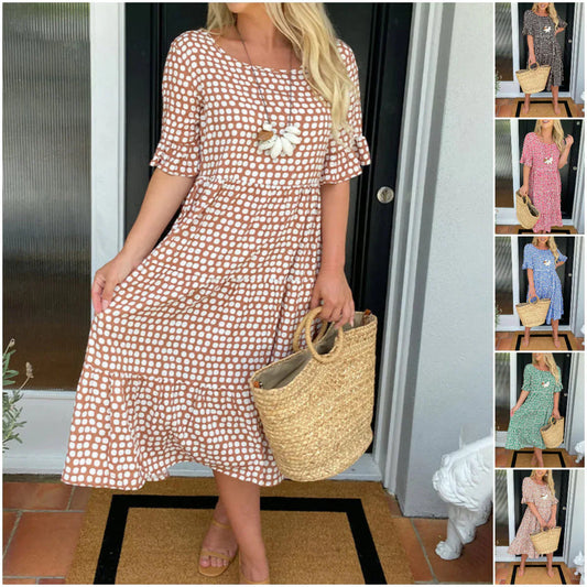 💗50% korting voor een beperkte tijd💗Midi-jurk met ronde hals en stippenprint