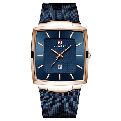Heren Ultradunne Vierkante Quartzhorloge met Meshband