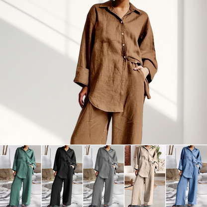 Dames Casual Losse Pasvorm Shirt & Broek Tweedelige Set