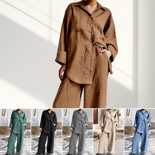 Dames Casual Losse Pasvorm Shirt & Broek Tweedelige Set