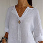 👚Comfortabele top van linnen-katoen met V-hals