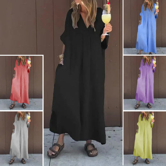 👗Vloeiende Casual Jurk met V-hals voor Vrouwen