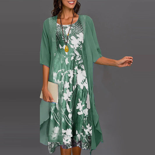 🌸Elegante 2-delige set: blouse met halve mouwen + jurk