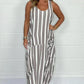 🌸Speciale prijs🌸👗Lange jurk met gestreepte oversized zakken zonder mouwen