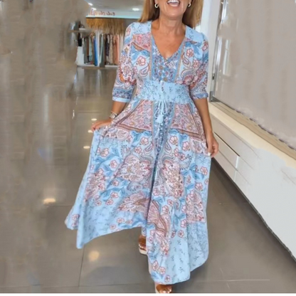 🔥Elegante bloementekeningen met lange jurk voor dames