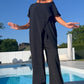 🌸Set van eenkleurige off-the-shoulder top en broek