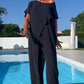 🌸Set van eenkleurige off-the-shoulder top en broek