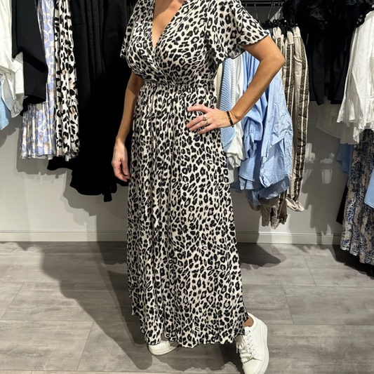 Modieuze maxi -jurk met luipaardpatroon voor vrouwen