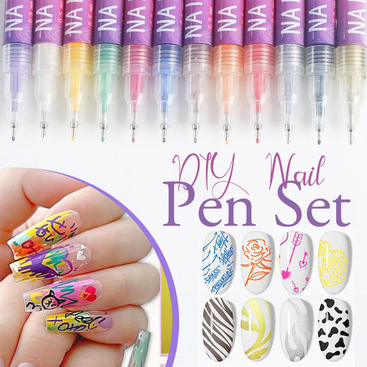 🎁🌈12 kleuren nail art pennen set💅
