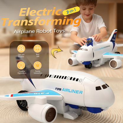 🤖 Black Friday 60% Korting! 2-in-1 Elektrisch Transformerend Vliegtuig-Robot Speelgoed – Automatische Transformatie & LED-Lichten! ✈️✨
