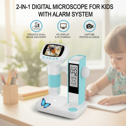 🔥🎁2-in-1 digitale microscoop voor kinderen met alarmsysteem