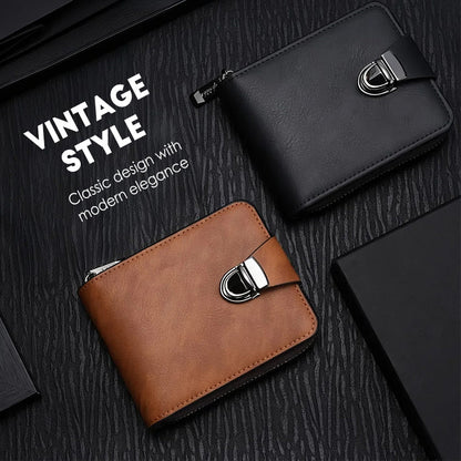 🎉Nieuwjaars Cadeau 50% KORTING!🌟Compacte Vintage HerenPortemonnee (Ritssluiting)