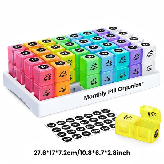 💊📅 31-Daagse Pillendoos – Medicijn Organizer voor 4 Weken met Duidelijke Vakjes en Labels