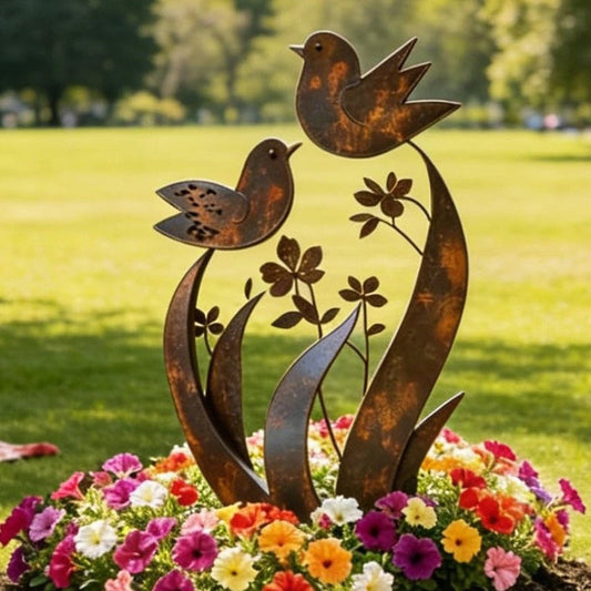 🎁2026 Nieuw binnen 50% KORTING💥🌿 Rustieke Metalen Tuinpaal met Vogel- en Bloemmotief – Decoratief voor Tuin en Pad ✨