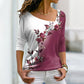 Vrouwen V-hals Bloemen Kleurblok Lange Mouwen T-shirt